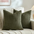 thumbnail image 1 of Fancy Homi 2 Pcs Olive Green Decorative Throw Pillow Cover 18x18 Inch for Couch Bed Chair, Aesthetic Rustic Boho Home Decor, Soft Fuzzy Sided Thick Corduroy and velvet Cute Textured Cushion Case 45cm, 1 of 8