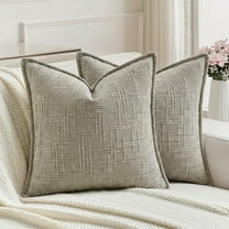 Fancy Homi 2 Pcs Taupe Grey Textured Decorative Chenille Throw Pillow Covers 18x18 inch for Living Room Couch Bed sofa, Soild Square Farmhouse Vintage Cushion Cases With Flange, Modern Home Décor