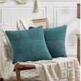 thumbnail image 1 of Fancy Homi 2 Pcs Teal Euro Decorative Throw Pillow Covers 26x26 inch for Living Room Couch Bed, Rustic Farmhouse Boho Home Decor, Soft Corss Corduroy Patchwork Textured Square Cushion Case 66x66 cm, 1 of 10