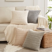 Fancy Homi 4 packs Neutral Decorative Throw Pillow Covers 18x18 inch for Living Room Couch Bed Sofa, Rustic Farmhouse Boho Home Decor, Soft Plush Striped Corduroy Square Cushion Case 45x45 cm