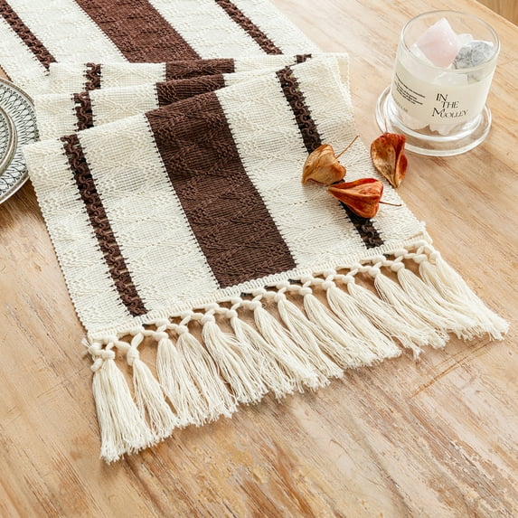 Fancy Homi Brown Table Runner 72 inches Long Boho Macrame Table Runner for Home Decor, Farmhouse Table Runners with Tassels for Party Bohemian Rustic Bridal Shower Dining Decor 12x72 inches