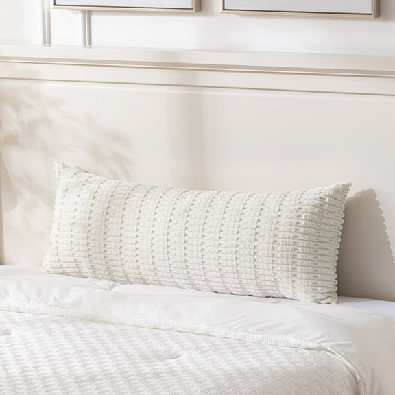 Fancy Homi Cream Boho Long Body Lumbar Decorative Throw Pillow Cover 20x54 inch for Bed Couch Bedroom Bench, Soft Corduroy Rectangle Solid Pillow Case 50x137 cm, Rustic Farmhouse Room Decor