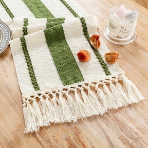 Fancy Homi Moss Green Table Runner 60 inches Long Boho Macrame Table Runner for Home Decor, Farmhouse Table Runners with Tassels for Party Bohemian Rustic Bridal Shower Dining Decor 12x60 inches