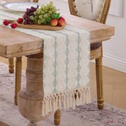 Socomi Sage Green Boho Table Runner - 12x72 Inch, Macrame Cotton Linen With Tassels, Farmhouse Decor