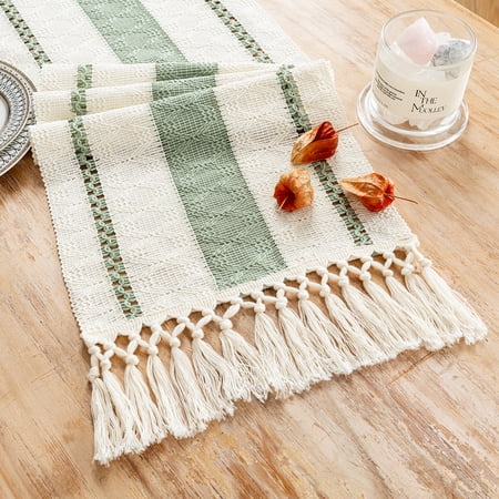 Fancy Homi Sage Green Table Runner 48 inches Long Boho Macrame Table Runner for Home Decor, Farmhouse Table Runners with Tassels for Party Bohemian Rustic Bridal Shower Dining Decor 12x48 inches