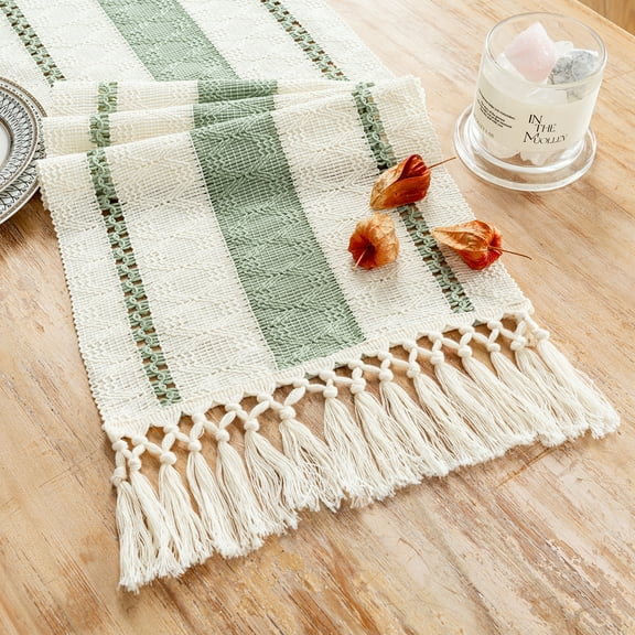Fancy Homi Sage Green Table Runner 48 inches Long Boho Macrame Table Runner for Home Decor, Farmhouse Table Runners with Tassels for Party Bohemian Rustic Bridal Shower Dining Decor 12x48 inches