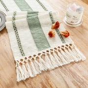 Fancy Homi Sage Green Table Runner 72 inches Long Boho Macrame Table Runner for Home Decor, Farmhouse Table Runners with Tassels for Party Bohemian Rustic Bridal Shower Dining Decor 12x72 inches