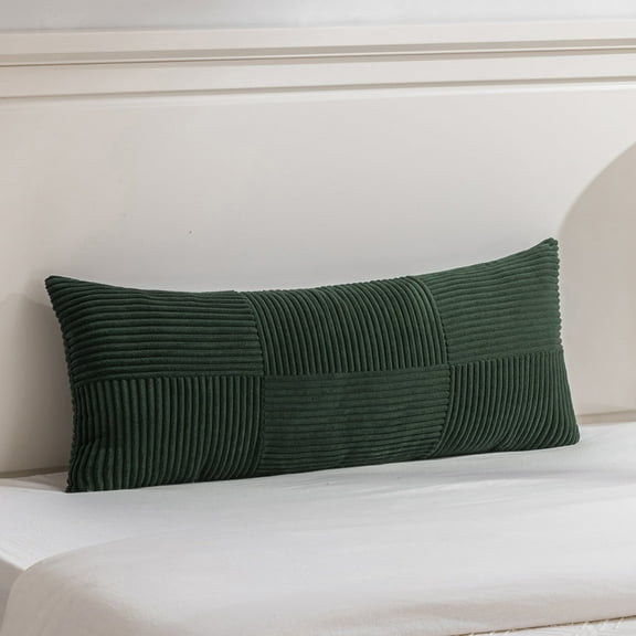 Fancy Homi Set of 1 Dark Green Boho Long Lumbar Body Decorative Throw Pillow Cover 14x36 inch for Bed Couch Bedroom Bench, Soft Patchwork Corduroy Textured Pillow Case, Rustic Farmhouse Room Decor
