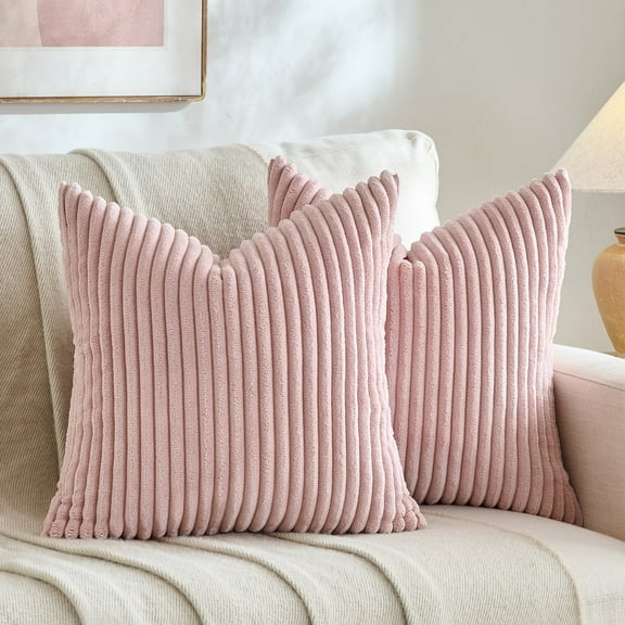Fancy Homi Set of 2 Blush Pink Boho Decorative Throw Pillow Covers 18x18 Inch for Couch Bed Sofa, Aesthetic Modern Farmhouse Room Decor, Soft Fuzzy Fluffy Cozy Corduroy Textured Cushion Case 45x45cm
