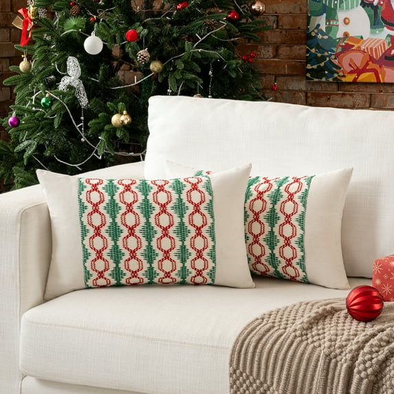Fancy Homi Set of 2 Boho Christmas Decorative Throw Pillow Covers 12x20 inch for Living Room Couch Bed Sofa, Modern Farmhouse Holiday Home Decor, Soft Cotton Line Lumbar Cushion Case Christmas Gift