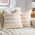 thumbnail image 1 of Fancy Homi Set of 2 Boho Pink Decorative Throw Pillow Cover 18x18 inch for Couch Bed Sofa, Aesthetic Modern Organic Farmhouse Home Decor, Soft Cotton Accent Macrame Woven Cushion Case with Tassels, 1 of 7