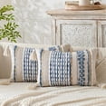 thumbnail image 1 of Fancy Homi Set of 2 Boho Sky Blue Striped Textured Decorative Chenille Throw Pillow Cover 12x20 inch for Couch Bed Sofa, Modern Funky Home Decor, Aesthetic with Tassels Woven Decorative Cushion Case, 1 of 6