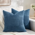 thumbnail image 1 of Fancy Homi Set of 2 Dusty Blue Boho Decorative Throw Pillow Covers 16x16 inch for Living Room Bedroom Couch Bed Sofa, Modern Farmhouse Home Decor, Soft Striped Plaid Corduroy Accent Cushion Case, 1 of 5