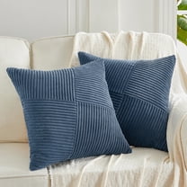 Fancy Homi Set of 2 Dusty Blue Boho Decorative Throw Pillow Covers 18x18 inch with Diagonally Pattern for Living Room Couch Bed Sofa, Soft Textured Corduroy Aesthetic Farmhouse Home Decor 45x45 cm