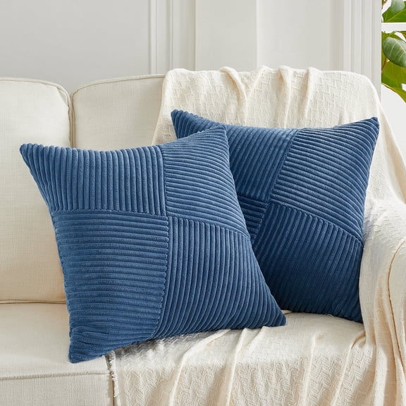 Fancy Homi Set of 2 Dusty Blue Boho Decorative Throw Pillow Covers 20x20 Inch with Diagonally Pattern for Living Room Couch Bed Sofa, Soft Textured Corduroy Aesthetic Farmhouse Home Decor 50x50 cm