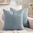 thumbnail image 1 of Fancy Homi Set of 2 Light Blue Boho Decorative Throw Pillow Covers 20x20 inch for Living Room Bedroom Couch Bed Sofa, Modern Farmhouse Home Decor, Soft Striped Plaid Corduroy Accent Cushion Case, 1 of 5