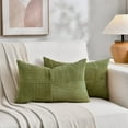 thumbnail image 1 of Fancy Homi Set of 2 Lime Green Lumbar Decorative Throw Pillow Covers 14x24 inch for Couch Bed, Modern Farmhouse Boho Home Decor, Soft Striped Corduroy Rectangle Accent Cushion Case 35x60 cm, 1 of 3