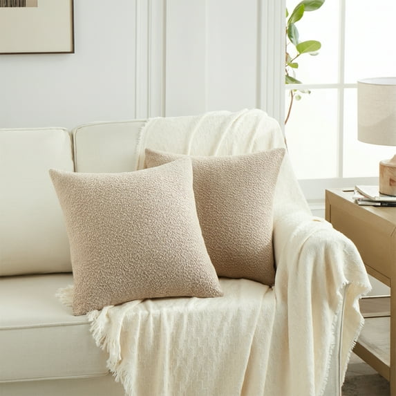 Fancy Homi Set of 2 Oatmeal BohoTextured Boucle Decorative Throw Pillow Covers 20x20 inch for Couch Bed Sofa Bedroom, Aesthetic Modern Home Decor, Soft Square Terracotta Accent Pillow Case 30x50 cm
