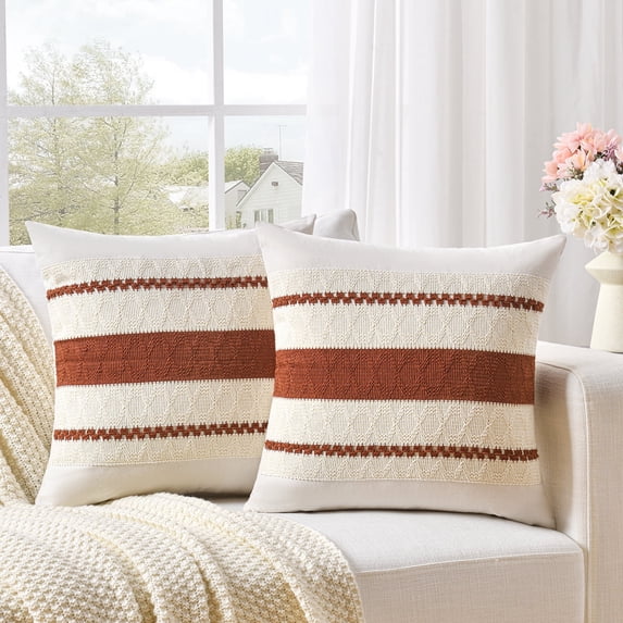 Fancy Homi Set of 2 Rust Boho Decorative Throw Pillow Covers 16x16 inch for Couch Bed Sofa, Aesthetic Modern Organic Fall Room Decor, Soft Cotton Cute Terracotta Textured Farmhouse Cushion Case