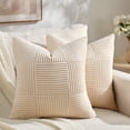 thumbnail image 1 of Fancy Homi Set of 2 Tan Boho Decorative Throw Pillow Covers 18x18 inch for Living Room Bedroom Couch Bed Sofa, Modern Farmhouse Home Decor, Soft Striped Plaid Corduroy Beige Accent Cushion Case, 1 of 5