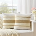 thumbnail image 1 of Fancy Homi Set of 2 Tan Neutral Decorative Throw Pillow Cover 20x20 inch for Couch Bed Sofa, Aesthetic Modern Organic Farmhouse Boho Home Decor, Soft Cotton Cute Accent Macrame Woven Cushion Case, 1 of 6