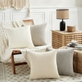 thumbnail image 1 of Fancy Homi Set of 4 Neutral Decorative Throw Pillow Covers 18x18 inch for Couch Bed Sofa Bedroom, Modern Farmhouse Boho Home Decor, Soft Fluffy Striped Corduroy Cute Aesthetic Cushion Case 45x45 cm, 1 of 6