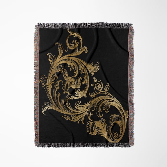 Fancy Image Of Gold Ornamental Flourish, Woven Blanket
