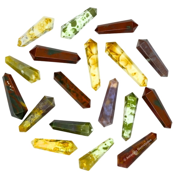 Fancy Jasper Crystal Points Bulk 3 Pcs, Hexagonal Healing Point Double Terminated