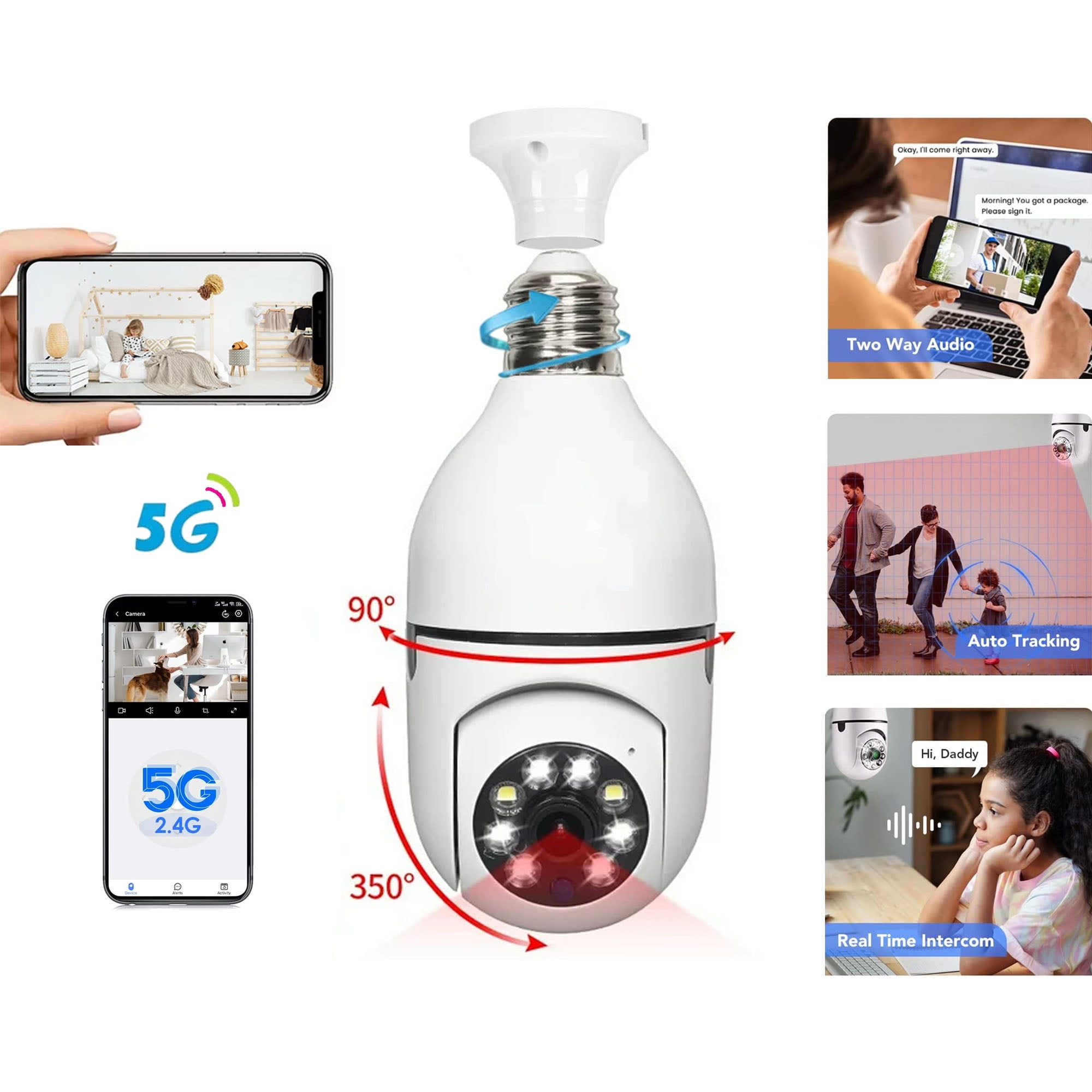 Fancy Juicy Light Bulb Security Camera 2.4GHz&5G WiFi Indoor 360° Home ...