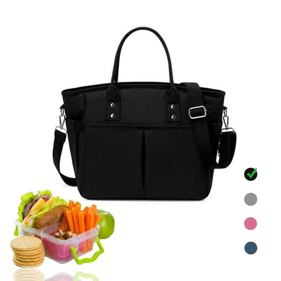 Fancy Juicy Lunch Bag Women Reusable Lunch Tote Box Bag with Shoulder Strap Side Pockets-Black