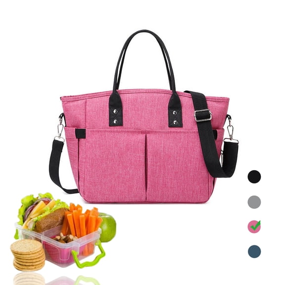 Fancy Juicy Lunch Bag Women Reusable Lunch Tote Box Bag with Shoulder Strap Side Pockets-Rose red