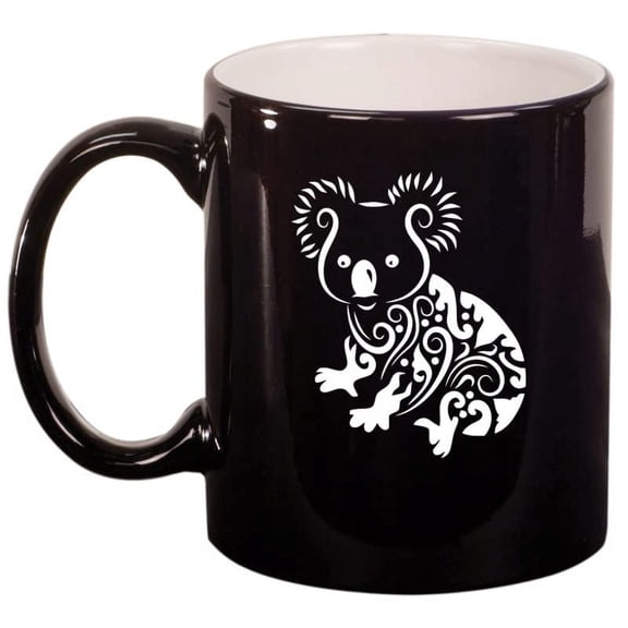 Fancy Koala Bear Ceramic Coffee Mug Tea Cup Gift for Her, Women, Daughter, Mom, Wife, Family, Coworker, Sister, Aunt, Grandma, Friend, Birthday, Cute, Friend, Save The Koala Day (11oz Gloss Black)