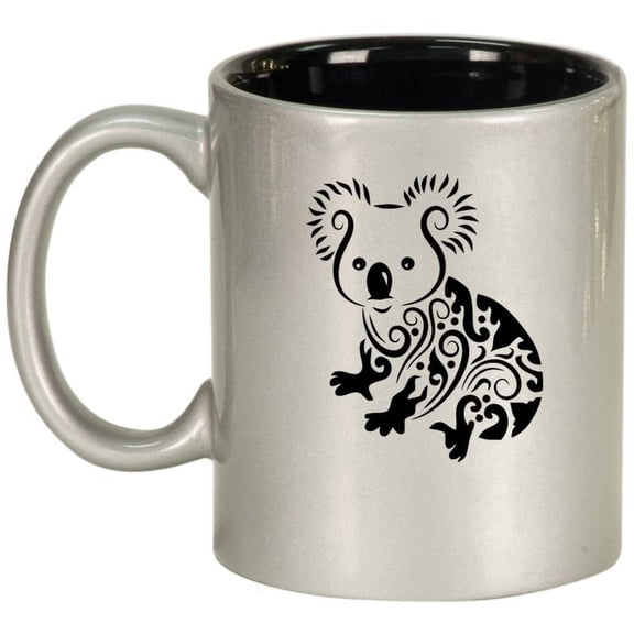Fancy Koala Bear Ceramic Coffee Mug Tea Cup Gift for Her, Women, Daughter, Mom, Wife, Family, Coworker, Sister, Aunt, Grandma, Friend, Birthday, Cute, Friend, Save The Koala Day (11oz Silver)