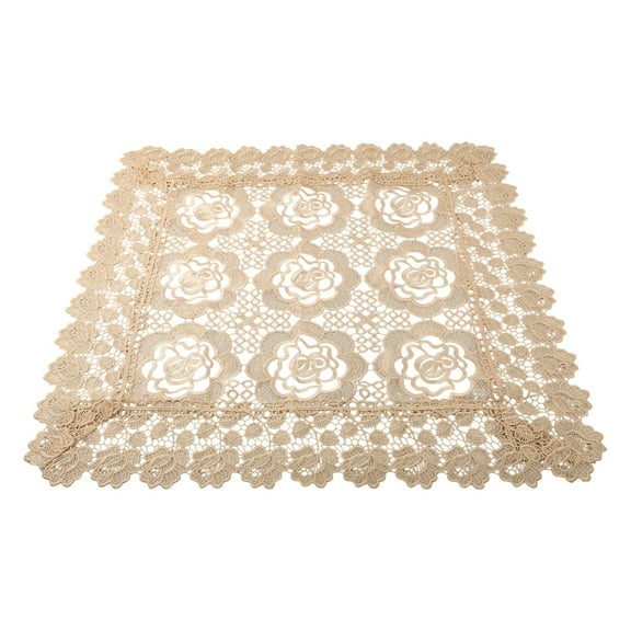 Fancy Lace Tablecloth, Square Polyester Table Cover, Floral Design, 23.6 inch, Machine Washable, for Wedding, Dining, Home Decor