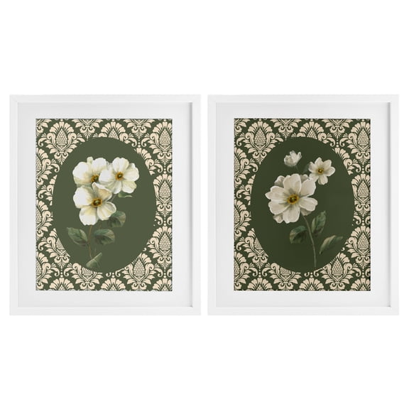 Stupell Industries Fancy Lace White Florals 2 Piece White Framed Print Under Glass Set, design by Nan, 21 x 17