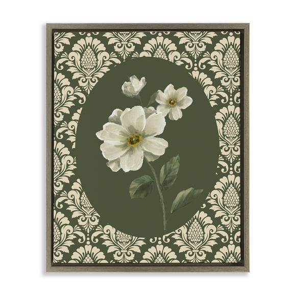 Stupell Industries Fancy Lace and White Flowers Brown Framed Floater Canvas Wall Art, design by Nan, 31 x 25