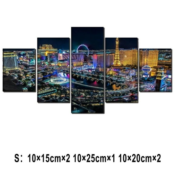 Fancy Las Vegas City Night 5Pcs Canvas Wall Art Print Poster Picture Home Decor