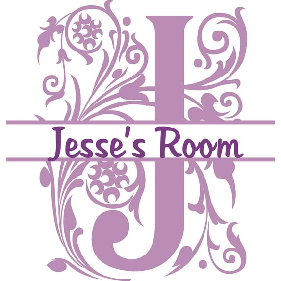 Fancy Letter Glam J Flowers Leaves Customized Wall Decal - Custom Vinyl Wall Art - Personalized Name - Baby Girls Boys Kids Bedroom Wall Decal Room Decor Wall Stickers Decoration Size (30x15 inch)