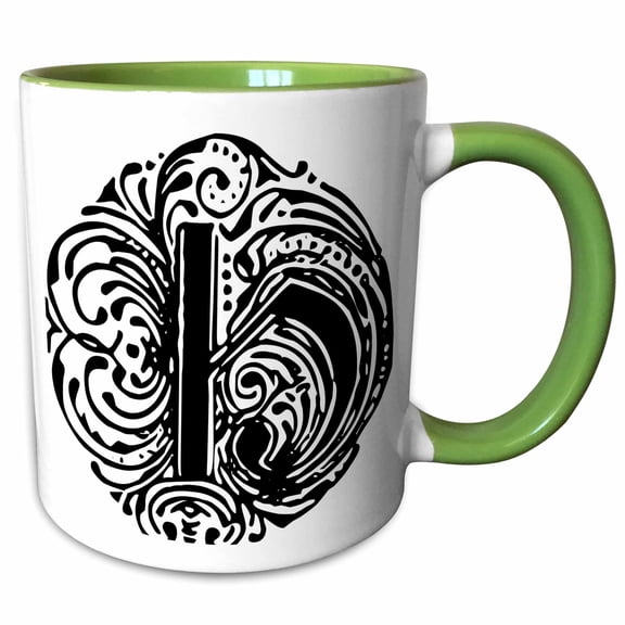 3drose, Fancy Letter H, 15oz Two-tone Green Mug