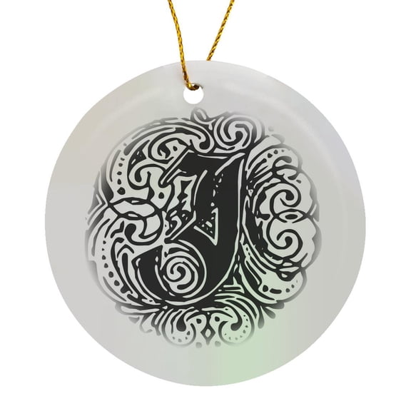 3drose, Fancy Letter J, Circle Porcelain Ornament