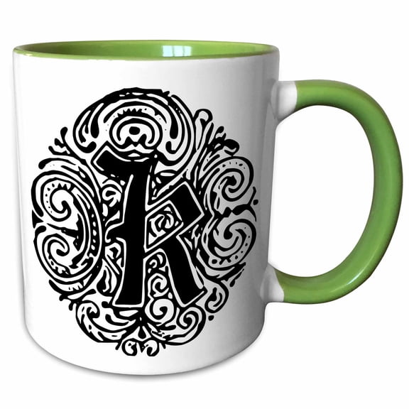 3drose, Fancy Letter K, 11oz Two-tone Green Mug