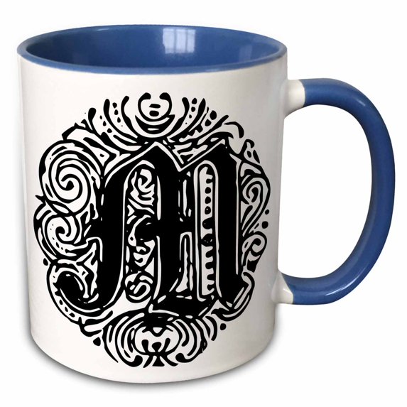 3drose, Fancy Letter M, 15oz Two-tone Blue Mug