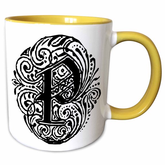 3drose, Fancy Letter P, 11oz Two-tone Yellow Mug