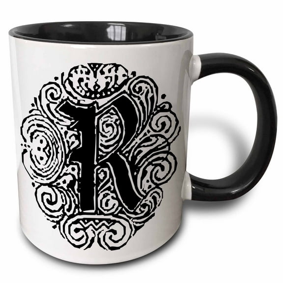3drose, Fancy Letter R, 11oz Two-tone Black Mug