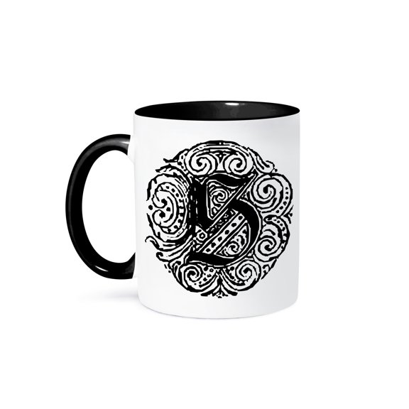 Fancy Letter S, 11oz Two-Tone Black Mug