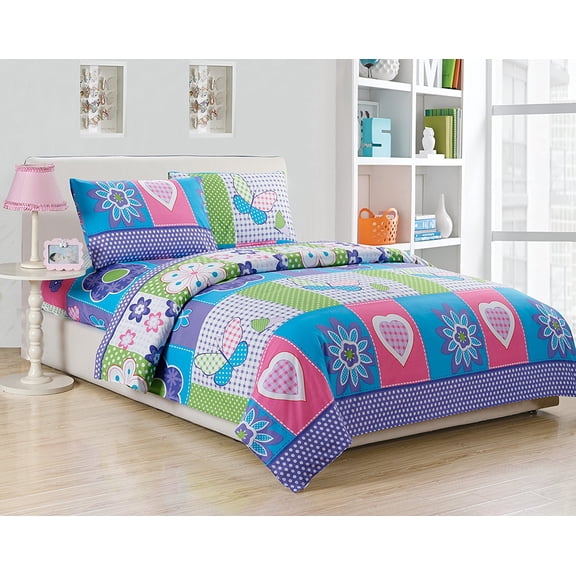 Fancy Linen 3pc Twin Size Sheet Set Butterfly Purple Pink Turquoise Flower New