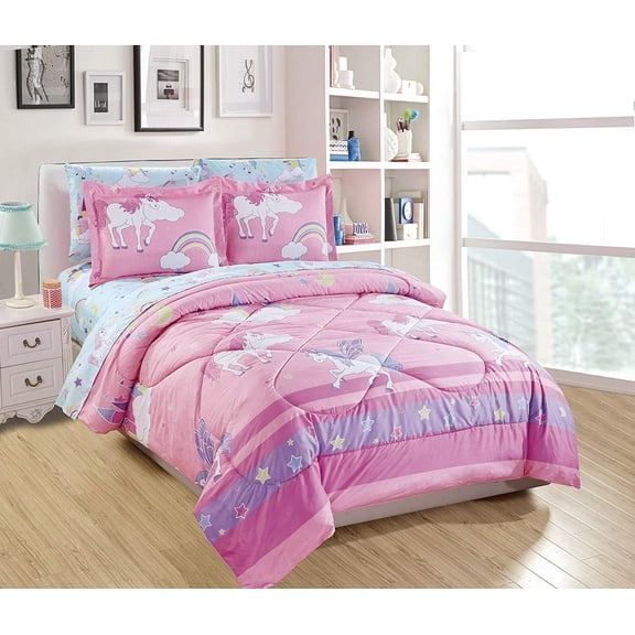 Fancy Linen 7pc Full Comforter Set Castle Unicorn Blue Pink Purple White Yellow New
