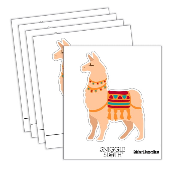 Fancy Llama with Geometric Blanket and Tassels Car Window Bumper Water Bottle Phone Tablet Laptop Waterproof Vinyl Decal Sticker Set 5-Pack - Gloss Finish - 5.0"