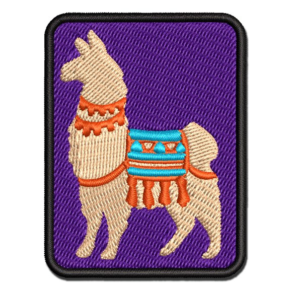 Fancy Llama with Geometric Blanket and Tassels Applique Multi-Color Embroidered Iron-On Patch - 2.0 Inch Mini