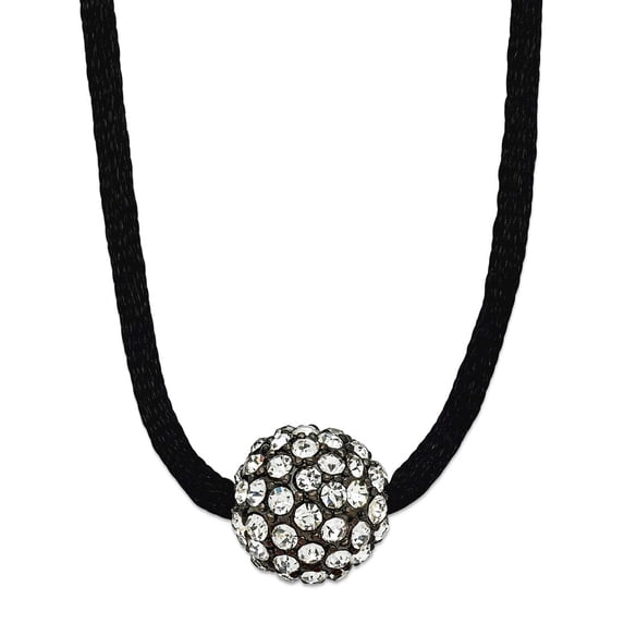 Fancy Lobster Closure Black Plated Clear Crystal Fireball 16 Inch With ext Satin Cord Necklace 14mm Wide Pendant Necklac